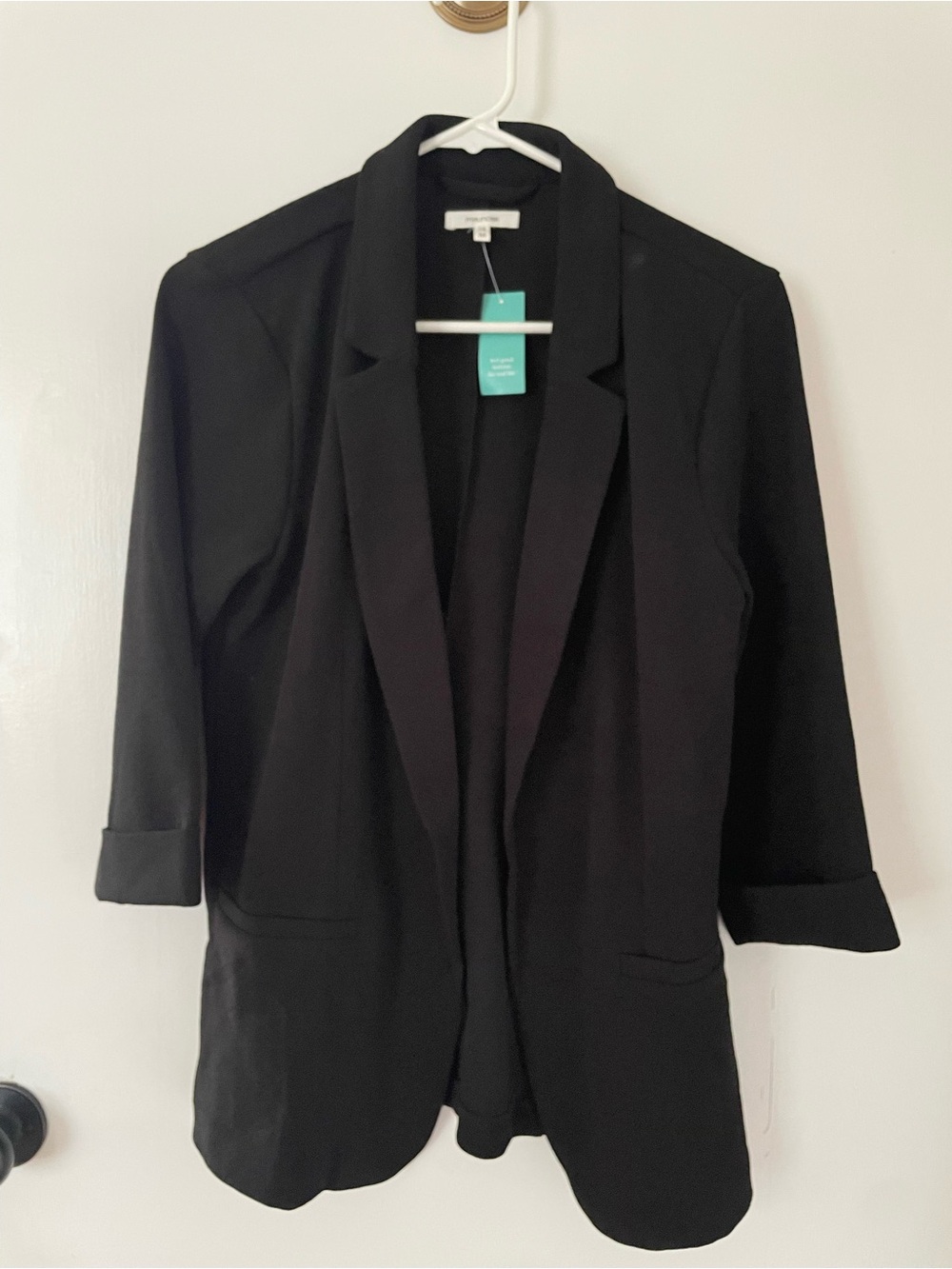 Women's Black Open-Front Blazer Jacket 3/4 Sleeves NWT